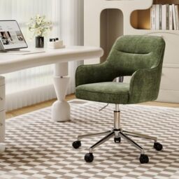 MALOL Fabric Office Chair with Armrest, Hollow Backrest Desk Chair, Swivel Makeup Vanity Chair with Height Adjustable for Home Office, Bedroom, Study (Green)