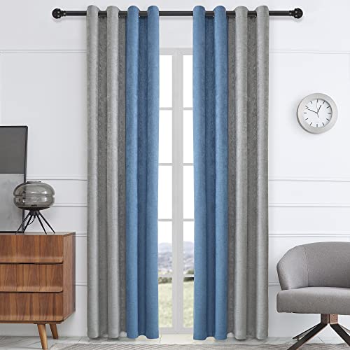 PRIMROSE Blackout Curtains for Living Room Thermal Insulated Room Darkening Ombre Curtains Window Drapes for Bedroom Grommet Grey Sky Blue 108 inch Long 2 Panels