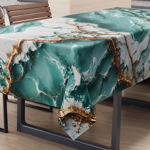 PETTI Artigiani Italiani - Rectangular Anti-Stain Tablecloth Elegant Kitchen Table Cover Marble Effect Blue X12 Seater (140 x 240 cm) 100% Made in Italy