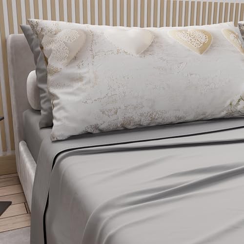 PETTI Artigiani Italiani - Double Bed Sheets Cotton with Pillowcases in Digital Print, Double Bed Sheet 325 Light Grey, 100% Made in Italy