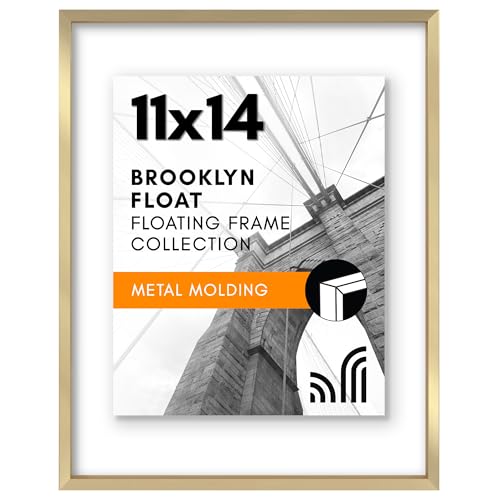 Americanflat Aluminum 11x14 Floating Picture Frame Set of 2 in Gold - Use as 11x14 Picture Frame or 8x10 Floating Frame - Photo Frame with Slim Metal Molding and Plexiglass with Hanging Hardware