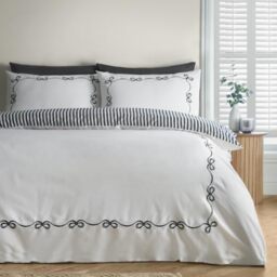 Catherine Lansfield Bow Embroidery King Duvet Cover Set Cream/Black