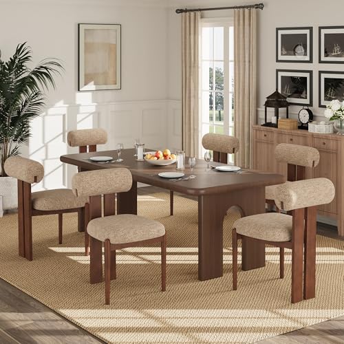 Dining Chairs Set of 6, Dining Room Chairs Upholstered Chenille Fabric, Wooden Kitchen Chairs with Padded Seat & Solid Wood Frame, Modern Accent Chairs for Living Room Bedroom Restaurant,Camel