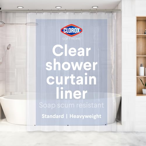 "Clorox Shower Curtain Liner, Premium Heavyweight Durable Waterproof 8g PEVA for Bathroom with Weighted Magnets, Standard Size 72"" x 72"", Clear 1 Pack"