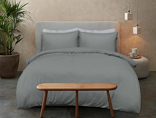 Sleepdown 100% Bamboo Cotton Plain Charcoal Duvet Cover Quilt Pillow Cases Bedding Set Soft Easy Care - King (230cm x 220cm)