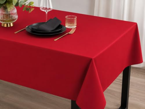 Tablecloth 100% Cotton Table Cloth (Red, 120 x 200) - Natural product, free from harmful substances, easy to clean, durable, for living room, balcony and garden