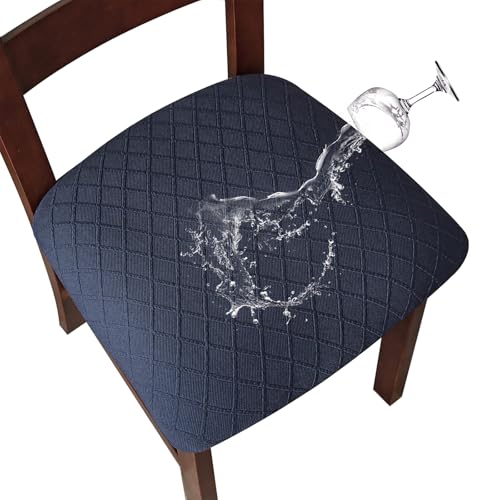 Genina Waterproof Seat Covers for Dining Room Chairs Covers Dining Chair Cover Kitchen Chair Covers (Navy Blue, 6 Pcs)