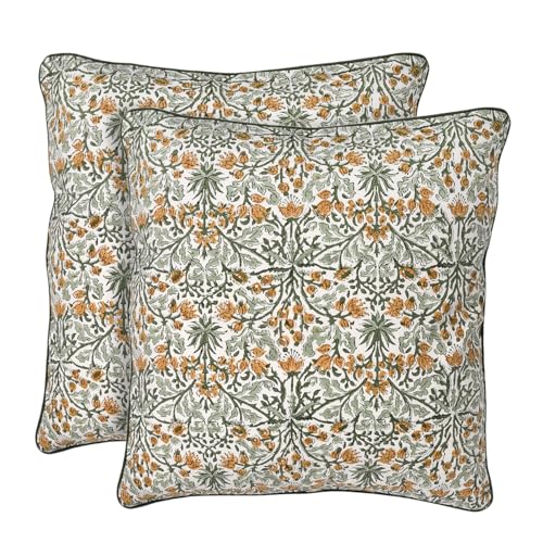 Ridhi Modern Farmhouse Pillow Covers Decorative Cotton Throw Pillow Covers Set of 2 Goldenrod Yellow Cushion Covers for Boho Couch Sofa Bed Living Room Spring Home Decor 24x24
