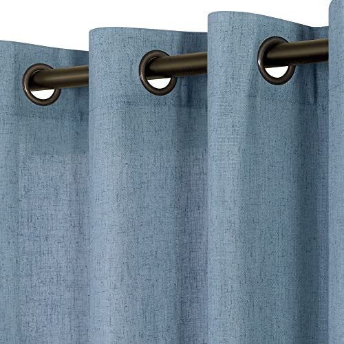KOUFALL Stone Blue Bronze Grommet Linen Blend Sheer Curtains for Living Room Bedroom 52x96 Inch Length