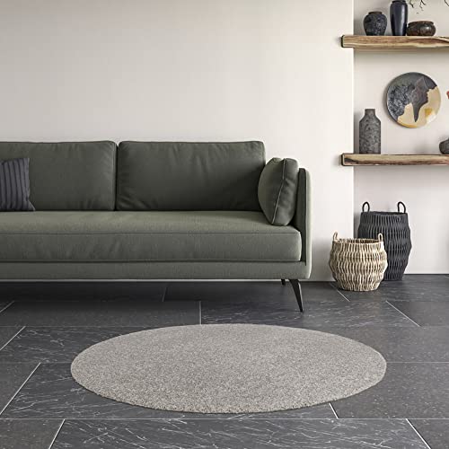 BALTA Machine Washable Rug, Round Living Room Rug for the Whole House, Compatible with Underfloor Heating, Recyclable, Made Polypropylene, Very Resistant, ø120 cm, Grey