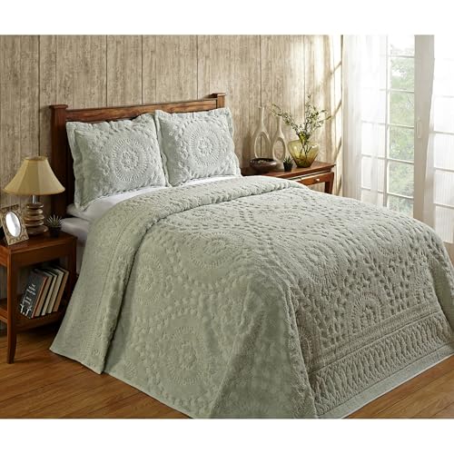 Better Trends Rio Collection is Super Soft and Light Weight in Floral Design 100 Percent Cotton Tufted Unique Luxurious Machine Washable Tumble Dry, King Bedspread, Sage