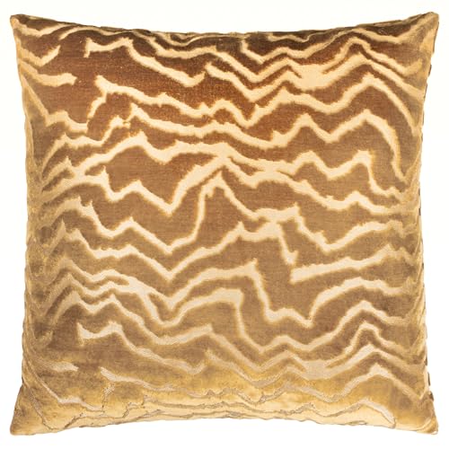 Paoletti Tierra Polyester Filled Cushion – Luxury Abstract Textured Cut Velvet Decorative Pillow (Brass – 50x50cm)