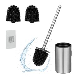 Relaxdays Toilet Brush with Wall Holder, Adhesive, 40.5 x 9 x 10 cm, Stainless Steel, Plastic, Replacement Heads, Silver