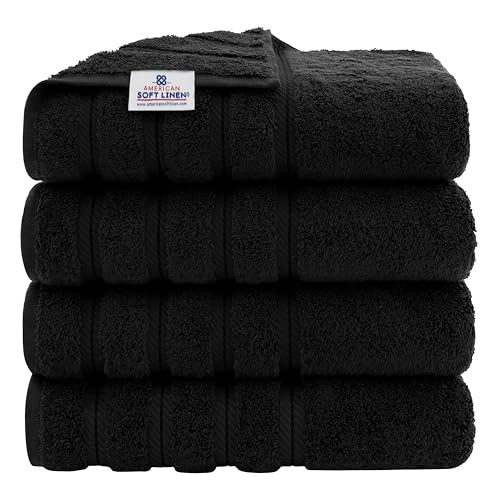 American Soft Linen Turkish Cotton Bath Towel Sets in 15 Colors Options & Styles, Maximum Softness & Absorbency (Black, Bath Towel Set 4-Pack 27x54)