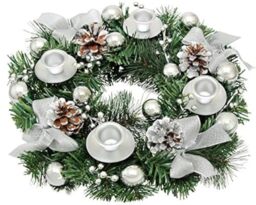 Silver Ribbon Christmas Advent Wreath Ring - Advent Wreaths Season Centerpiece D??cor - Advent Candle Holder and X-mas Candles Decorations