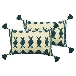 furn. Esme Polyester Filled Cushions (Twin Pack), Cotton, Teal