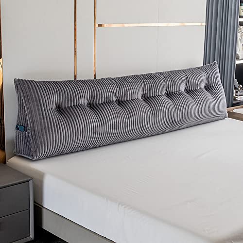 Activance Large Triangular Headboard Wedge Bed Rest Reading Pillow Backrest Positioning Support Bolster Cushion with Removable Cover (Grey, King: 76x8x20 Inches)