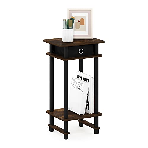 Furinno TURN-N-TUBE Side Table, 3-Tier End Table with Storage Bin, Open Shelf Night Stand, Bedside Table, Toolless Assembly, for Living Room, Bedroom, Amber Pine