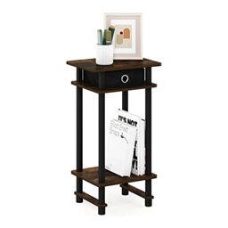 Furinno TURN-N-TUBE Side Table, 3-Tier End Table with Storage Bin, Open Shelf Night Stand, Bedside Table, Toolless Assembly, for Living Room, Bedroom, Amber Pine