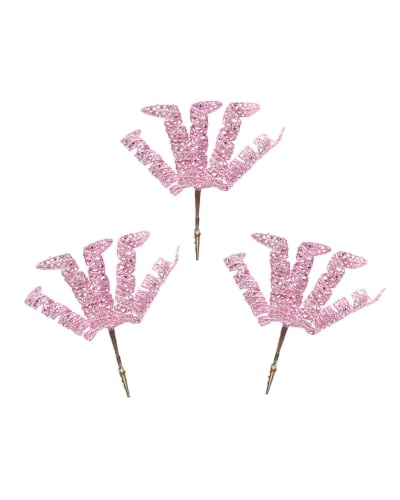 Set of 3 Pink Glitter Spiral Christmas Tree Picks, 18cm Sprays