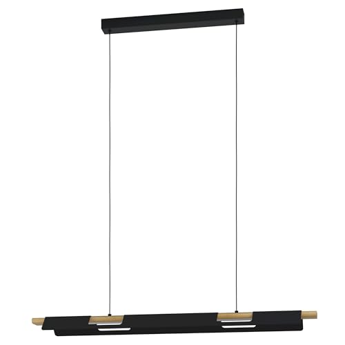 Eglo LED Pendant Lighting Ermua, dimmable Ceiling Light Fitting Made of Metal, Wood and Plastic, Black, Brown and White Hanging lamp for Dining and Living Room, Warm White