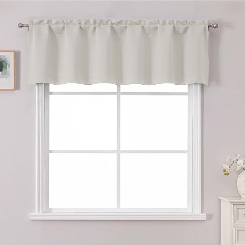 "Chyhomenyc White Valance for Window, Blackout Small Kitchen Curtain for Bedroom/Living Room, Rod Pocket Privacy Short Window Treatment Valance RV Bunk Panels, 60"" Wx14 L"
