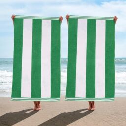 Superior Cotton Striped Beach Towels, Colorful Towels for Adult, Kid, Pool, Swimming, Sand, Travel, Large Oversized, Absorbent, Fast Drying, Bath Basics, Cabana Collection, Set of 2, Dark Green
