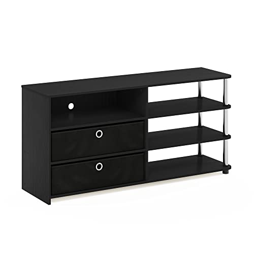 Furinno JAYA TV Stand, 3-Tier Open Design Entertainment Center with Storage Bins, TV Console for TV up to 55-Inch, for Living Room, Bedroom, Americano/Stainless Steel