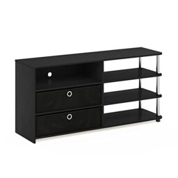 Furinno JAYA TV Stand, 3-Tier Open Design Entertainment Center with Storage Bins, TV Console for TV up to 55-Inch, for Living Room, Bedroom, Americano/Stainless Steel