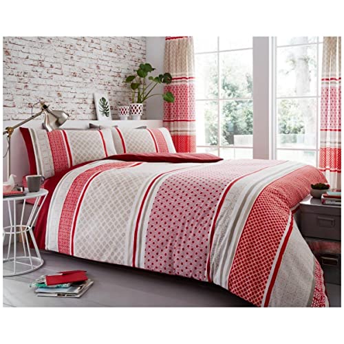 GC GAVENO CAVAILIA Easy Care Striped Bedding King Size, Washable Stripe Duvet Cover, Breathable Printed Quilt Covers, Natural