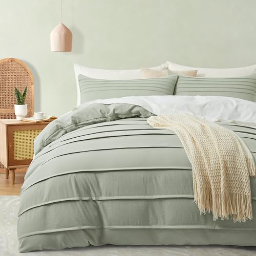 "Oli Anderson Duvet Cover (Mist Sage, Full/Queen(90""??90"")) - Wrinkle Texture, Soft & Breathable, All Season Bedding Set, Hidden Zipper, 8 Corner Ties, Machine Washable"