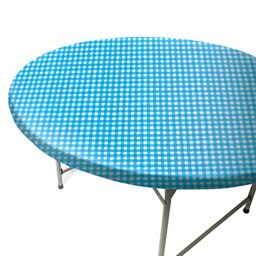 "TopTableCloth Fits Tables up to 31"" to 36"" Inch Round Tablecloth Elastic White & Blue Checkered Small TableCover Outdoor Plastic Elasticated Christmas Dining Wedding Tablecloths Vinyl Bar Party"