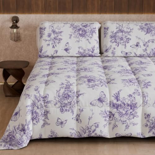 PETTI Artigiani Italiani Printed Winter Duvet 220 ?? 260 cm - Botanic 03 Purple, reversible microfibre quilt, 300 g/m??, Made in Italy