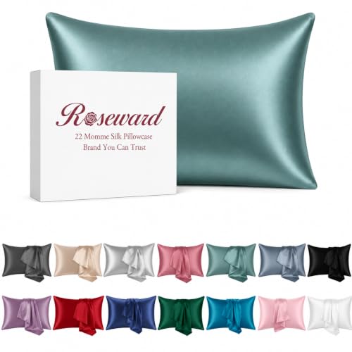 100% Mulberry Silk Pillowcase for Hair and Skin Made in USA, 19 Momme Silk Pillow Cases with Zipper, 6A Grade Organic Silk, Hypoallergenic, Anti Acne (King, Mineral Blue)