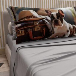 PETTI Artigiani Italiani - Animal Bed Linen with Dogs in Cotton with Pillowcases in Digital Print, Double Bedsheets, Light Grey Double Bed Set, 100% Made in Italy