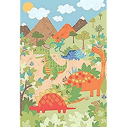 "Riva Paoletti Kids Dinosaur Wall Art Mural - Green - Adaptable Wall Paste Application - Paste Included - 158 X 232Cm (62"" X 91"" Inches) - Designed In The Uk"