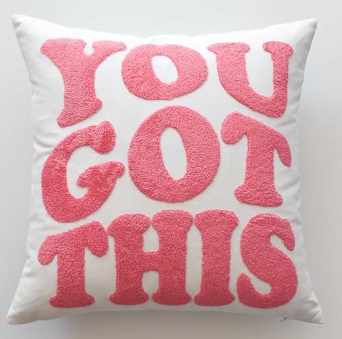 FAVDEC Embroidered You Got This Decorative Pink Throw Pillow Cover, Inspirational 18 Inches x 18 Inches Cover Only