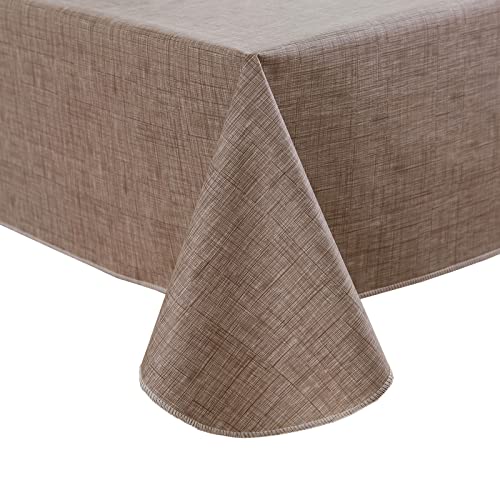 Pioggia Vinyl Tablecloth with Flannel Backing Waterproof Oil-Proof Plastic Table Cloth Wipeable PVC Table Cover for Indoor and Outdoor (Linen, 60 x 102 Inch)