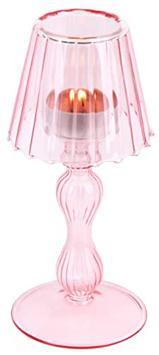 Gurfuy Pink Glass Votive Candle Holders - Glass Hurricane Candleholders Crystal Decorative Lamp Shaped Candle Stand for Table Wedding Dinning Centerpieces Party Supplies Festival Windowsill (Pink)
