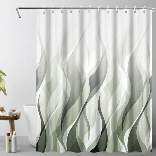 DORCEV Sage Green Ombre Striped Geometric Shower Curtain for Bathroom Decor Green Abstract Geometric Waves Shower Curtain Modern Art Minimalist Bath Curtains Waterproof Shower Curtains Set,72x72inch