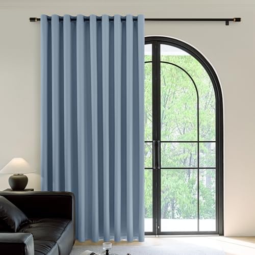 FMFUNCTEX 100% Blackout Blue Curtains 100x84 Inch Grommet Drapes 1 Panel - Sliding Glass Door, Extra Wide, Patio Door Divider, Thermal Insulated, Noise Reducing, for Bedroom Living Room, French Door