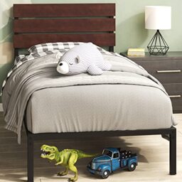 Zinus 3ft Single Bed Frame (90 x 190 cm) - 31'' Height - Sustainable Bamboo & Metal Bed Base with Headboard - Coffee Bean