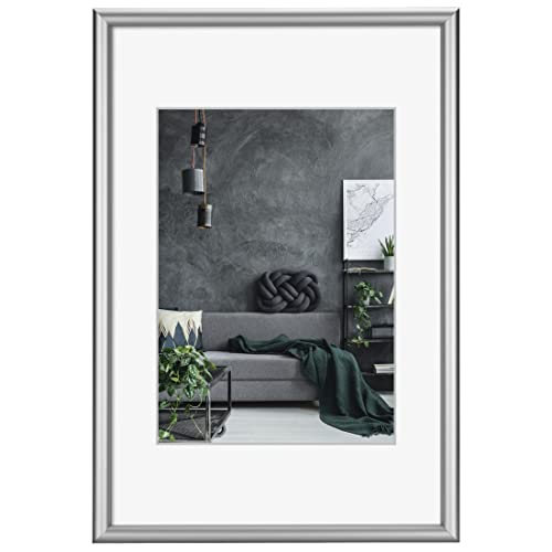 Hama Detroit Picture Frame 40 x 50 cm (Aluminium Frame, Portrait Format, Landscape Format, for Hanging, Hanging, with Mount, Shatterproof, Picture Size 40 x 50 cm, Polystyrene) Silver