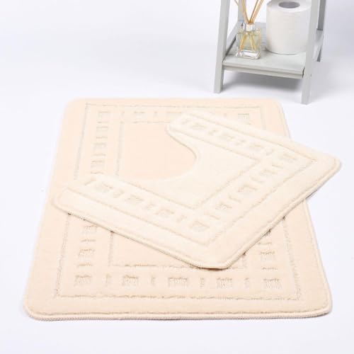Kampala Hill Diem Bath Mat 2 Piece Set Non-Slip Pedestal and Bath Mat Toilet Bathroom Rug - Cream