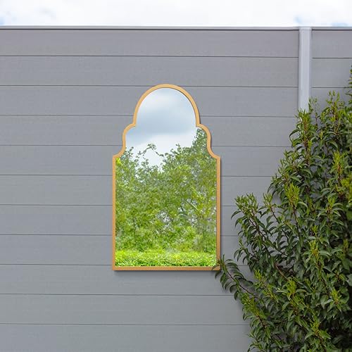 "MirrorOutlet The Arcus - Gold Outdoor Metal Framed Modern Arched Garden Wall Mirror 41"" X 24"" (104CM X 61CM) Gold Frame"