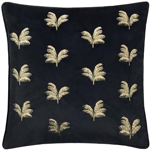 Paoletti Guilded Palms Embroidered Cushion Cover - Black - 45x45cm