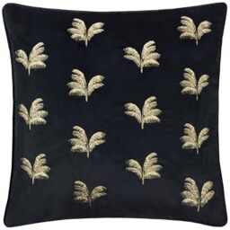 Paoletti Guilded Palms Embroidered Cushion Cover - Black - 45x45cm