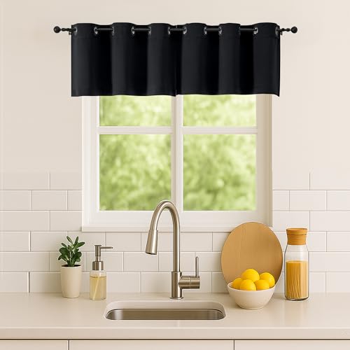 "Simplebrand Halloween Black Window Valance for Kitchen 14 Inches Long 2 Panels Set, Blackout Valance Curtains for Living Room, Grommet Short Privacy Kitchen Curtains for Bedroom Kids Room, 40"" Wx14 L"