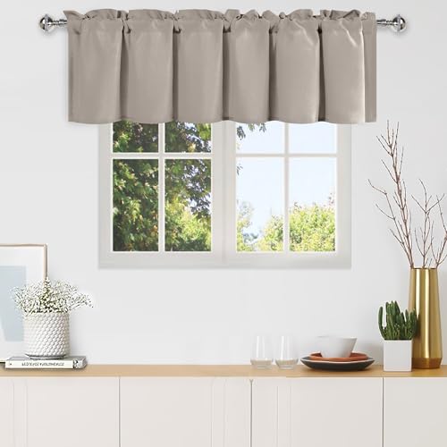 DWCN Valance Curtains, 1 Panel, 60 X 18 Inch, Taupe - Solid Short Topper, Rod Pocket, Room Darkening, Window Curtain for Living Room, Kitchen, Bathroom, Basement