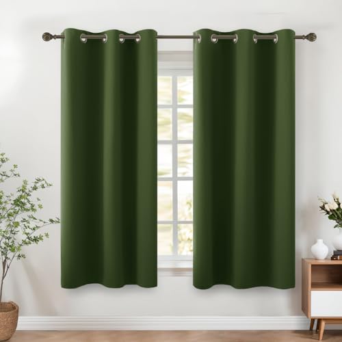 KOUFALL, Blackout Curtains for Living Room, 42 x 54 inches, Olive Green